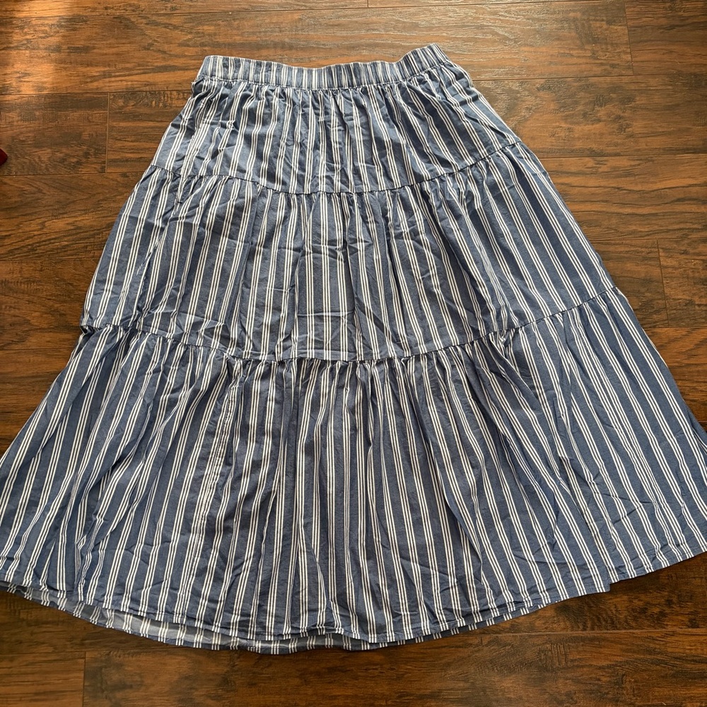 Cotton Vertical Striped Old Navy Pull On Midi Nautical Skirt With Pockets - Picture 2 of 12